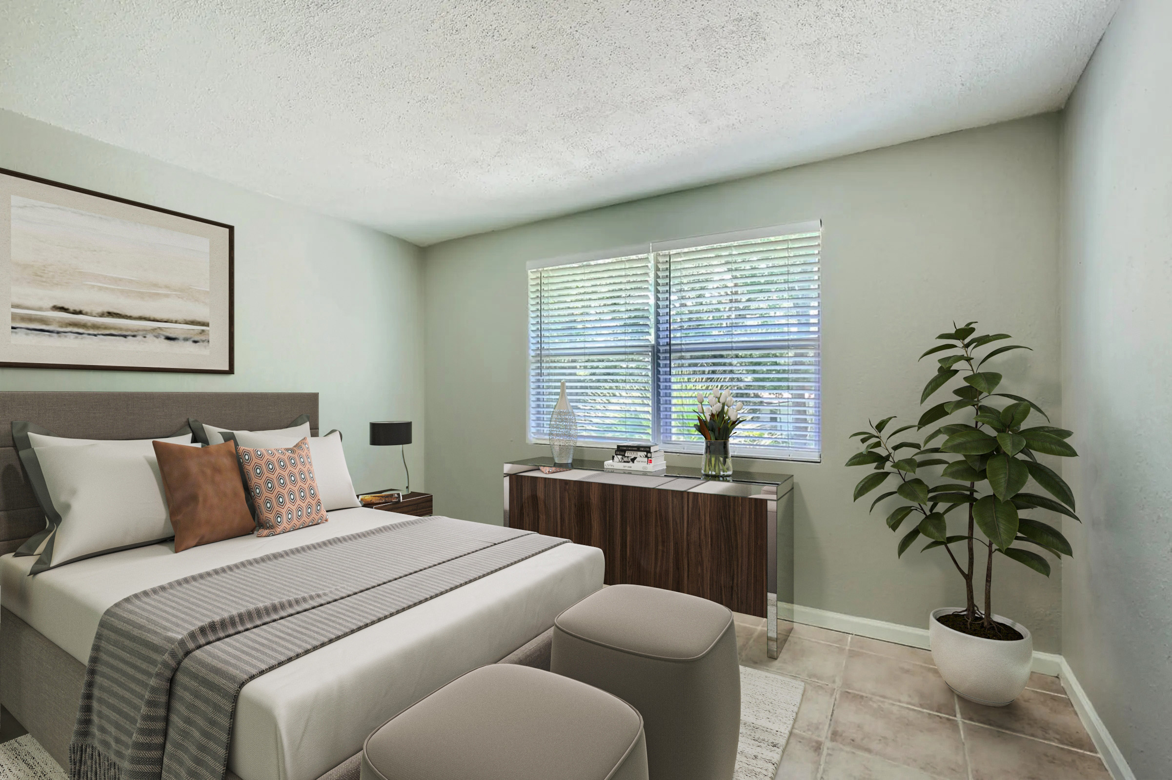 Modern Bedroom with Upholstered Headboard